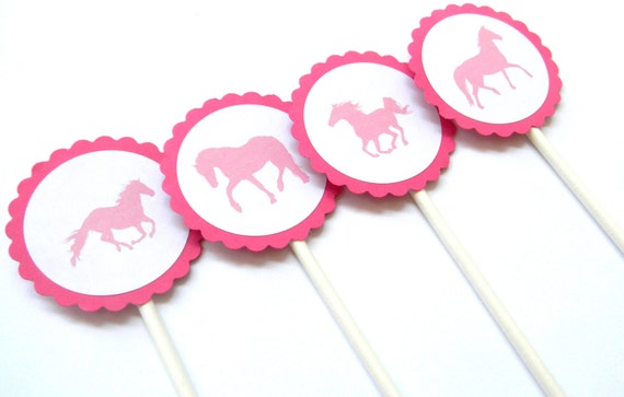 12 Pink Horse Cupcake Toppers, Horse Party, Horse Riding Party, Pink Horse Birthday, Girl Birthday, Horse Toppers, Cowgirl Birthday Il_570xn