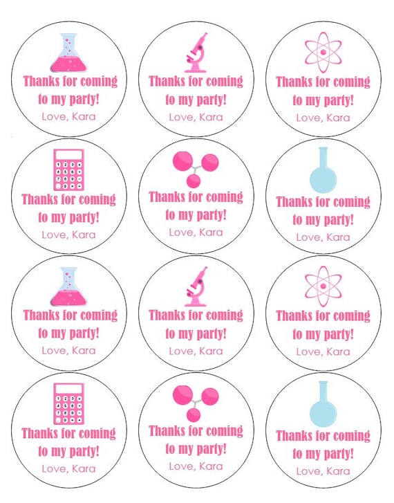 12 Girl Science Theme Stickers, Thank You Stickers, Goodie Bags, Gift Tags, Science Party, Beaker Labels, Laboratory Birthday, Party Decor Il_570xn