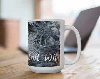 Yarn Mug | black | creme | Ceramic Mug |15oz Mug | Gift For Knitter | Gift For Coffee Lover | Coffee Mug | Tea Mug | Gift For Christmas