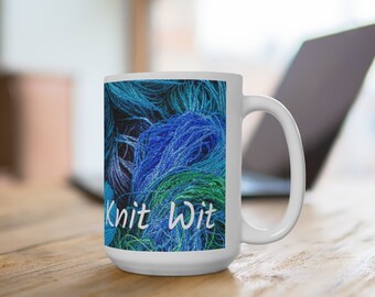 Yarn Mug | blue | Ceramic Mug |15oz Mug | Gift For Knitter | Gift For Coffee Lover | Coffee Mug | Tea Mug | Gift For Christmas