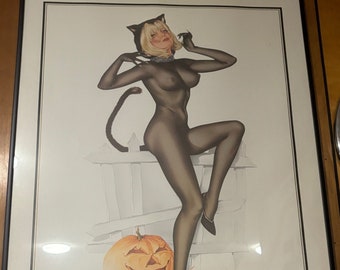 Vintage Poster ALBERTO VARGAS 1995 Trick or Treat LITHOGRAPH 24X36” Centennial Collectible Wall Art for Home Decor Gift for Him or Collector