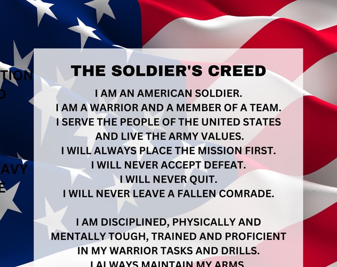 THE SOLDIERS CREED Wall Art 8x10 Art Print Framed or Unframed Free Shipping Gift for Him or Her