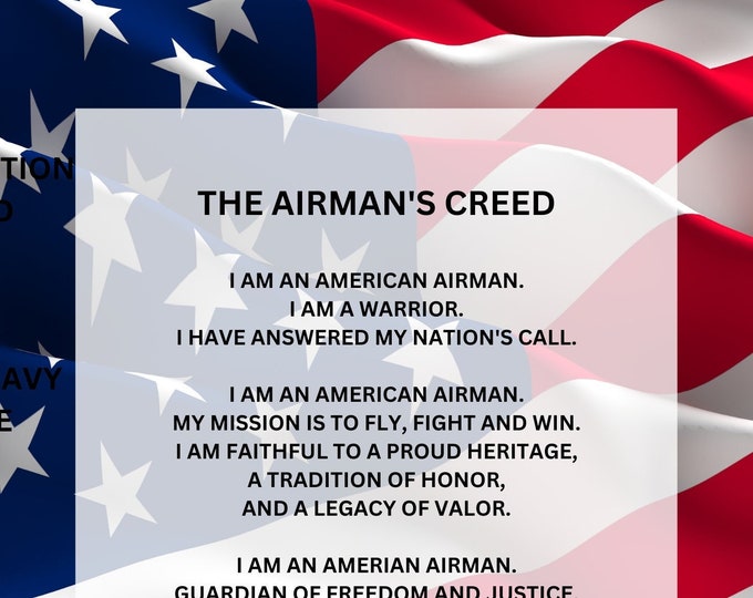 THE AIRMANS CREED Wall Art 8x10 Art Print Framed or Unframed Free Shipping  Gift for Him or Her