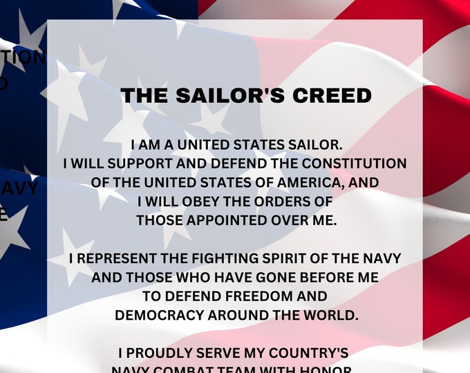 THE SAILORS CREED Wall Art  8x10 Art Print  Framed or Unframed  Free Shipping Gift for Him or Her