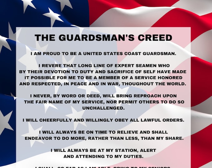 The COAST GUARDSMANS CREED Wall Art 8x10 Art Print Framed or Unframed Free Shipping Gift for Him or Her