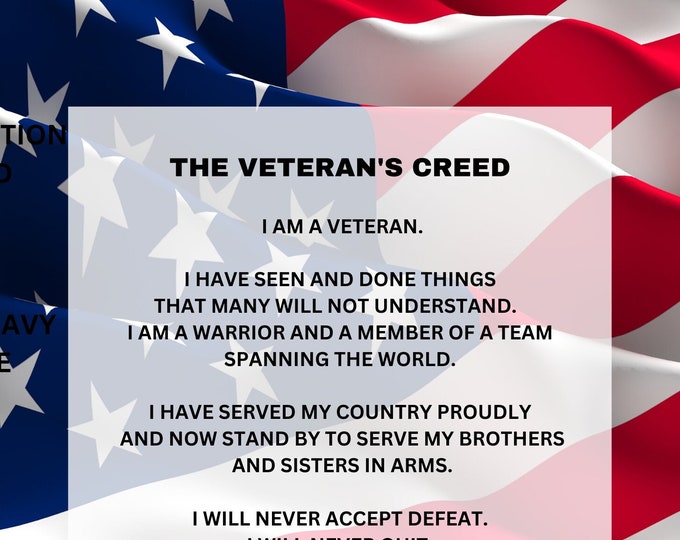THE VETERANS CREED Wall Art 8x10 Art Print Framed or Unframed Free Shipping Gift for Him or Her