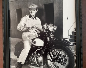 Vintage PHOTO of CLARK GABLE on Motorcycle Black and White Print