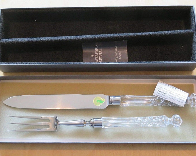 CLEARANCE Waterford Crystal CARVING SET Knife and Fork in Original Box Criss-cross Handles  - Pre-owned in Extremely Good Condition - dhm