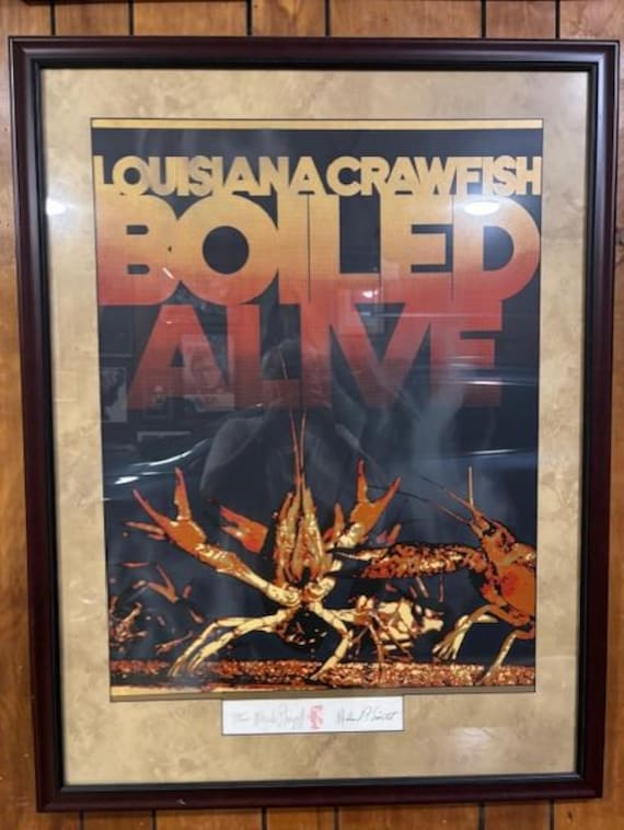 Louisiana Crawfish Boiled Alive Poster 1979 Dual Signatures W