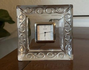 WATERFORD Crystal Clock MARQUIS Arabesque 3 3/4” Square Quartz Desk Clock Great Gift for Dad  or Min or Gift for Him or Her