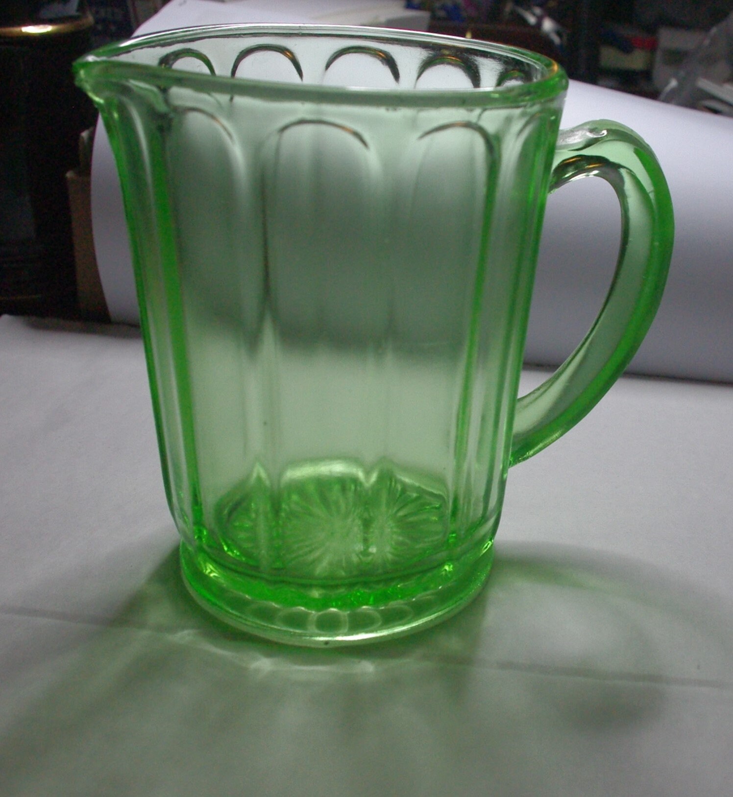 VASELINE GLASS PITCHER by Hazel Atlas 5 Inches Tall