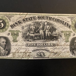 Billet de 5 dollars SC de 1861, dîner de patates douces CHARLESTON, billet de cinq dollars de Caroline du Sud rare, cadeau idéal pour papa ou collectionneur