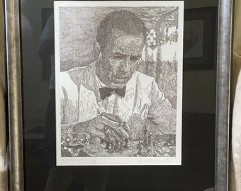 1978 Guillaume Azoulay Portrait of Humphrey Bogart aka Bogie from Ricks Cafe in Casablanca Framed Art Signed and Numbered Gift for Collector