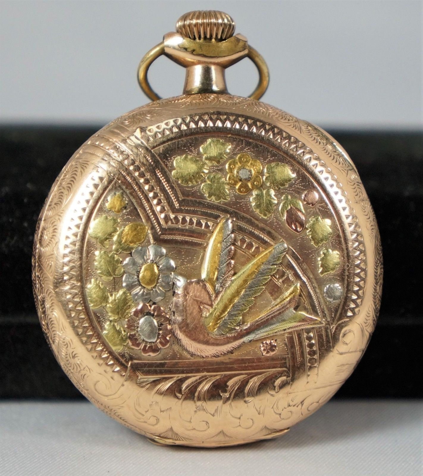 1893 Elgin LADY'S POCKET WATCH 14K Gold Tricolor Hunter Case