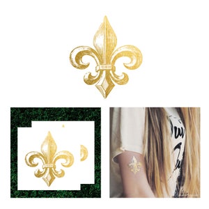 2 PACK Gold Metallic Fleur de lis Temporary Tattoo | Party Favor Gold Metallic Flash Tattoo | Sorority French Gold Custom Temporary Tattoo