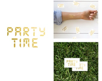 Gold Metallic Party Time Temporary Tattoo