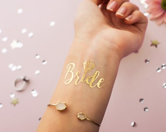 Bride! Metallic Gold Temporary Tattoo | Bachelorette Party Favor | Bridesmaid Wedding Flash Tattoo | Hen Bridal Party Gift