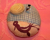 Carnation - Remnants Of The Past Series Pin Cushions Made From Re-Purposed Antique Quilts And Embellished With Buttons And Handmade Pins