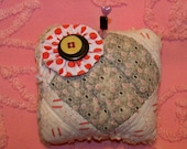 Chinese Bellflower-Remnants Of The Past Series Pin Cushions Made From Re-Purposed Antique Quilts Embellished With Buttons And Handmade Pins