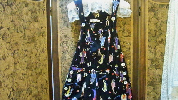 Vintage Black Background Overalls With Paper Doll