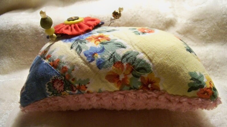 Mandevilla-Remnants Of The Past Series Up-Cycled Pin Cushion Made From A Re-Purposed Vintage Quilt Embellished With Buttons And Pins-47