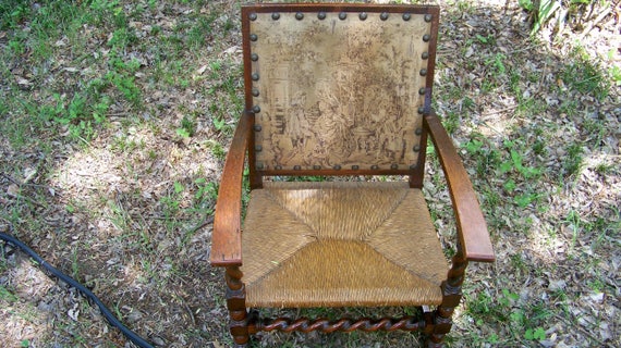Antique Barley Twist Fireside Chair With Antique Tapestry Etsy image 0 - Antique Barley Twist Fireside Chair With Antique Tapestry Etsy