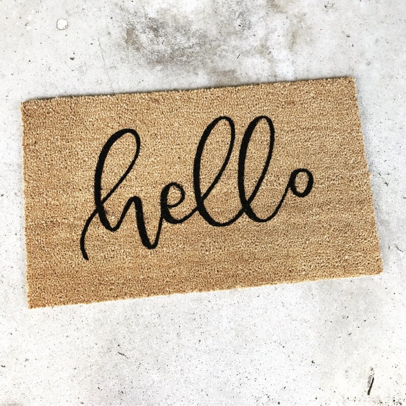 FREE SHIPPING Hello Doormat Hand lettered Doormat Cute Etsy