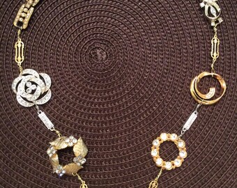 Dazzling Reworked Rhinestone Assemblage Necklace
