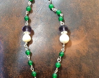 Purple and Green Rhinestone Assemblage Necklace