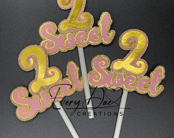 Two Sweet Cupcake Toppers, 2 Sweet Cupcake Toppers, Cupcake Toppers, 2nd Birthday Party, 2nd Birthday Cake, Two Sweet Topper