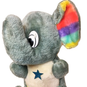Vintage Shalom Toy Plush Elephant RARE Gray Stuffed Animal Rainbow Pride Colors
