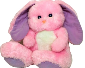 RARE Vintage Animal Fair Bunny Rabbit LARGE Pink Purple Plush Stuffed Animal 12"