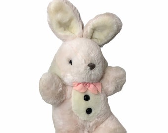 Vintage Bunny Rabbit White Light Pink mix Plush JC Penny Scarborough Bow 17"