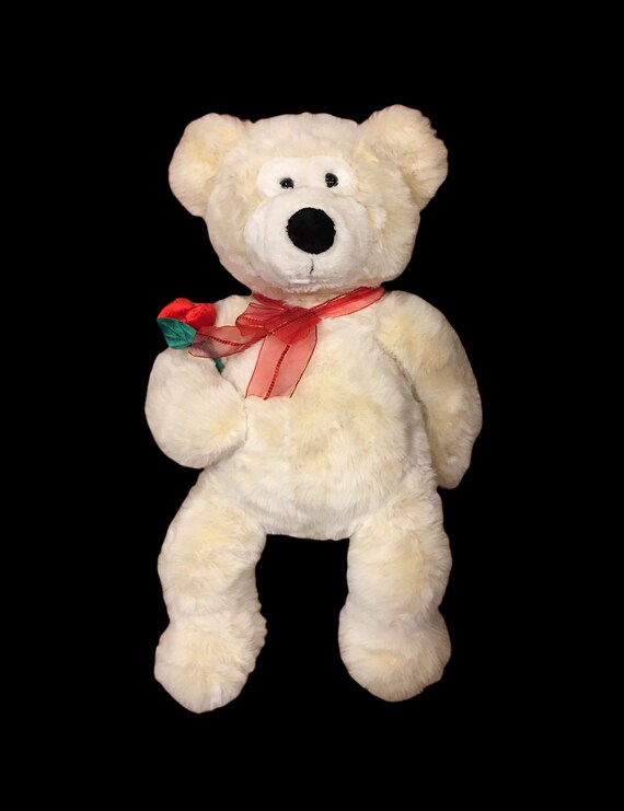 Vintage Dan Dee JUMBO Polar Bear W/red Rose Ribbon Plush Ivory