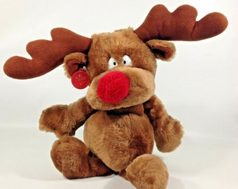 Vintage Russ Radar Felpa Reno De Vacaciones Marrón Peluche No.686 - 16"