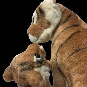 Vintage Fiesta Mother Tiger & Baby Cub Plush Cats Orange Brown Stuffed Animals 画像 6