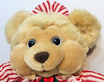 Dan Dee Teddy Bear RARE Plush Tan Stuffed Animal Red White Striped Dress 18"