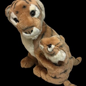 Vintage Fiesta Mother Tiger & Baby Cub Plush Cats Orange Brown Stuffed Animals 画像 3