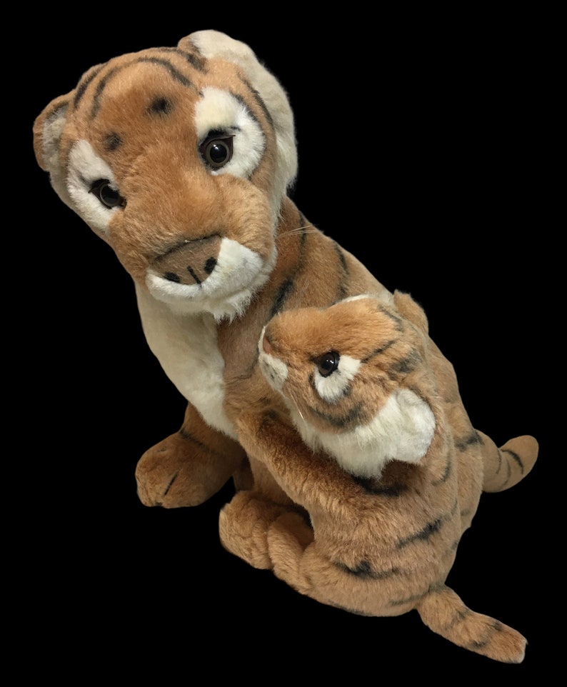 Vintage Fiesta Mother Tiger & Baby Cub Plush Cats Orange Brown Stuffed Animals 画像 3