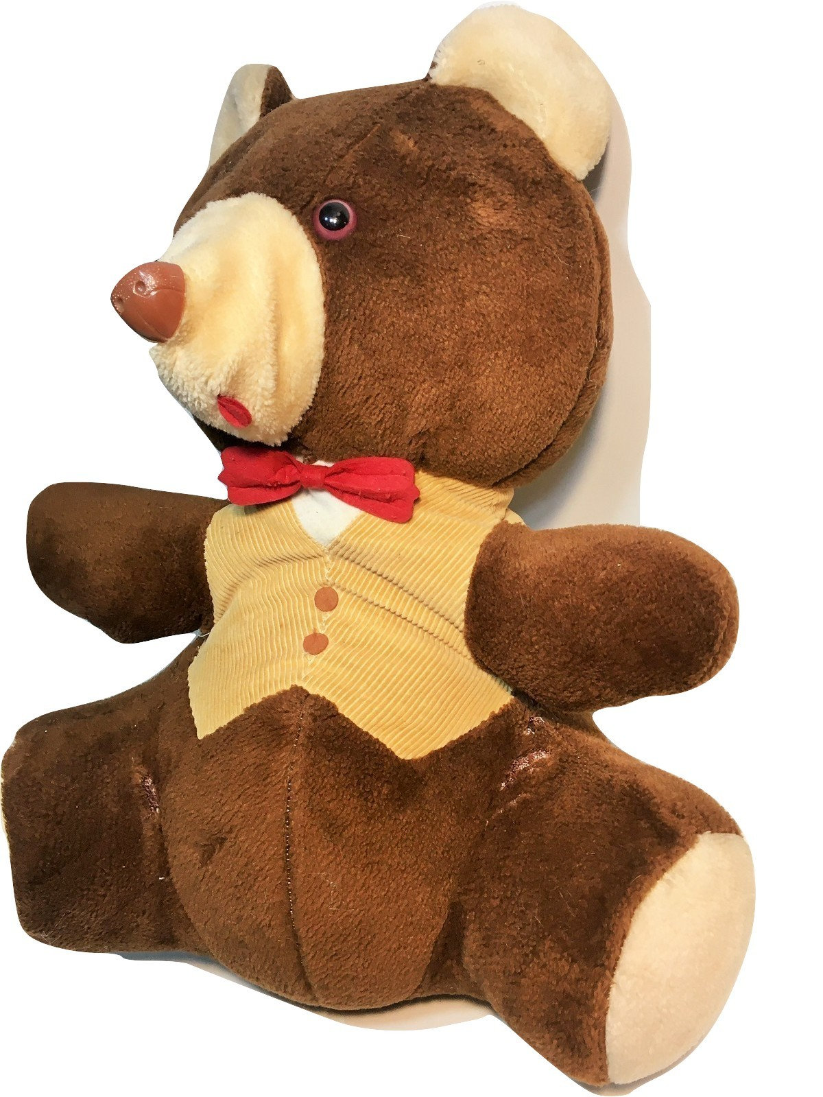 Vintage Toy Co Teddy Bear Plush JUMBO Brown Stuffed Animal Red Bow ...