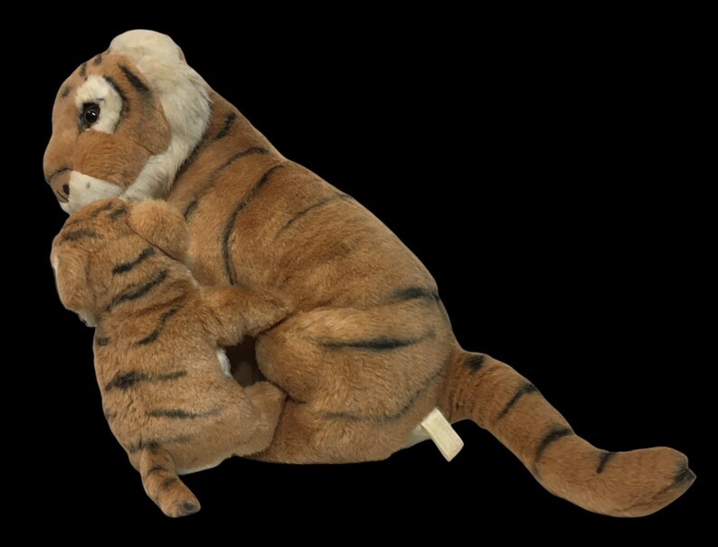 Vintage Fiesta Mother Tiger & Baby Cub Plush Cats Orange Brown Stuffed Animals 画像 4