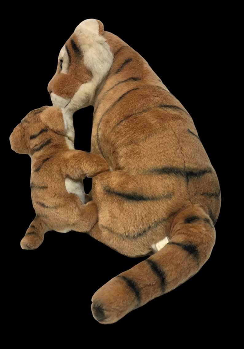 Vintage Fiesta Mother Tiger & Baby Cub Plush Cats Orange Brown Stuffed Animals 画像 5