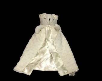 Elegant Baby Bear Security Blanket White Cream Angel Wings Minky Dots Gown 16"