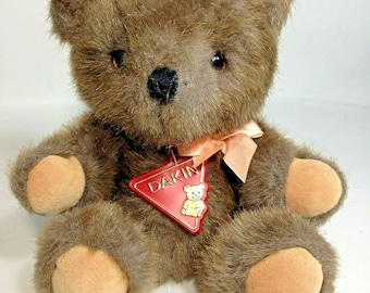 Dakin Teddy Bear Plush Vintage 1988 Brown Jointed Stuffed Toy Medallion TAG 10"