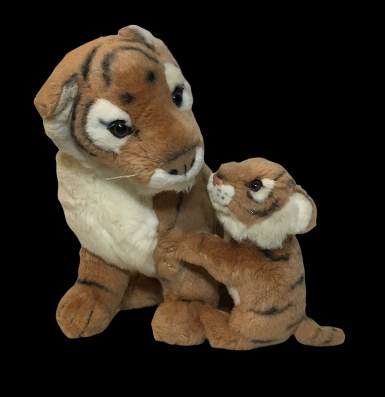 Vintage Fiesta Mother Tiger & Baby Cub Plush Cats Orange Brown Stuffed Animals 画像 1