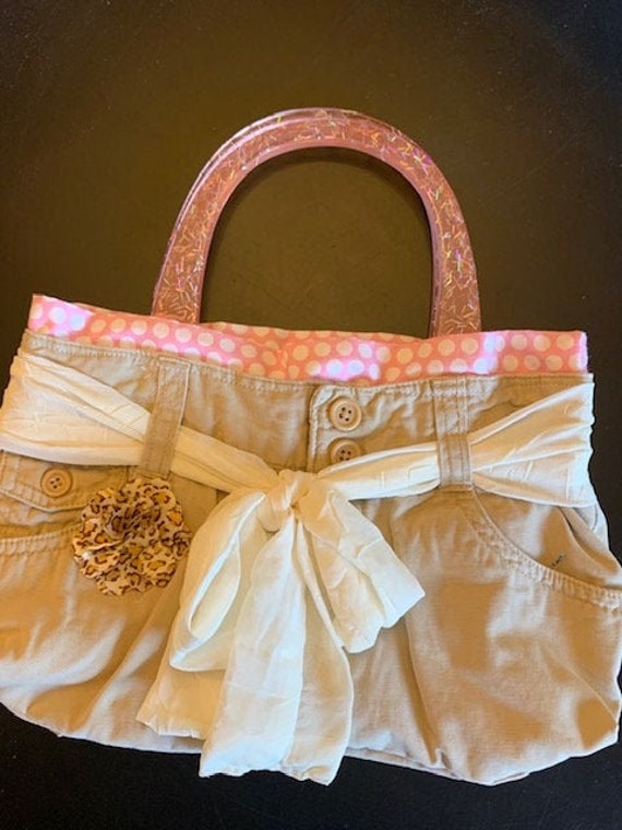 Denim Jeans Purse with Pink Acrylic Handles
