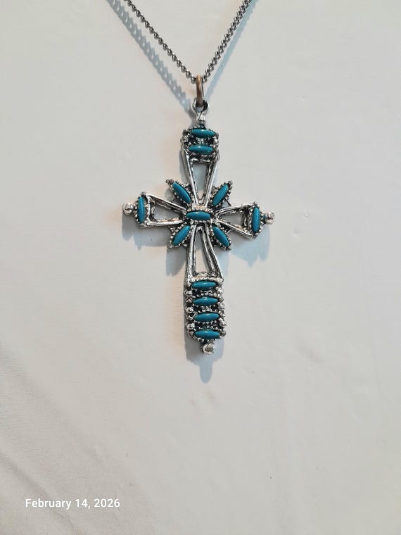 Turquoise Silvertone Cross ND 504 - image 4