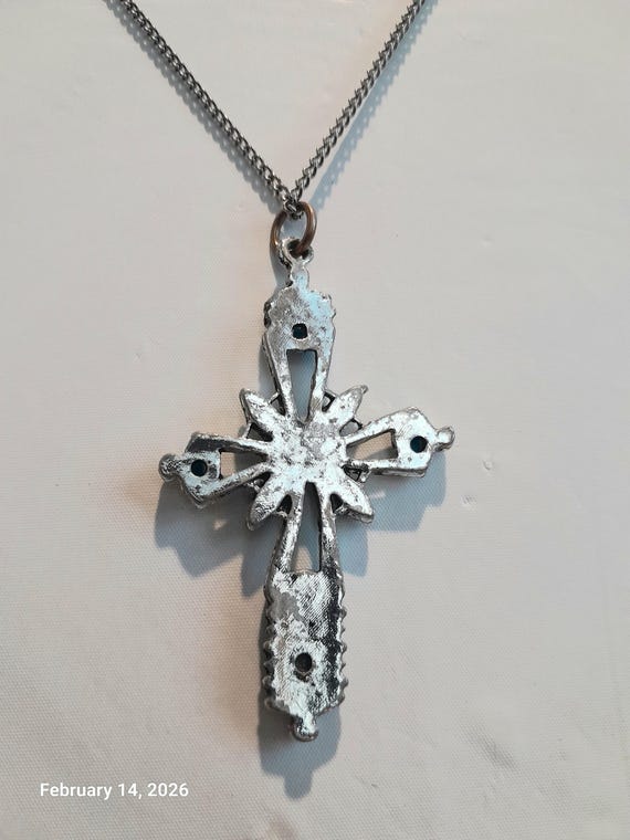 Turquoise Silvertone Cross ND 504 - image 5