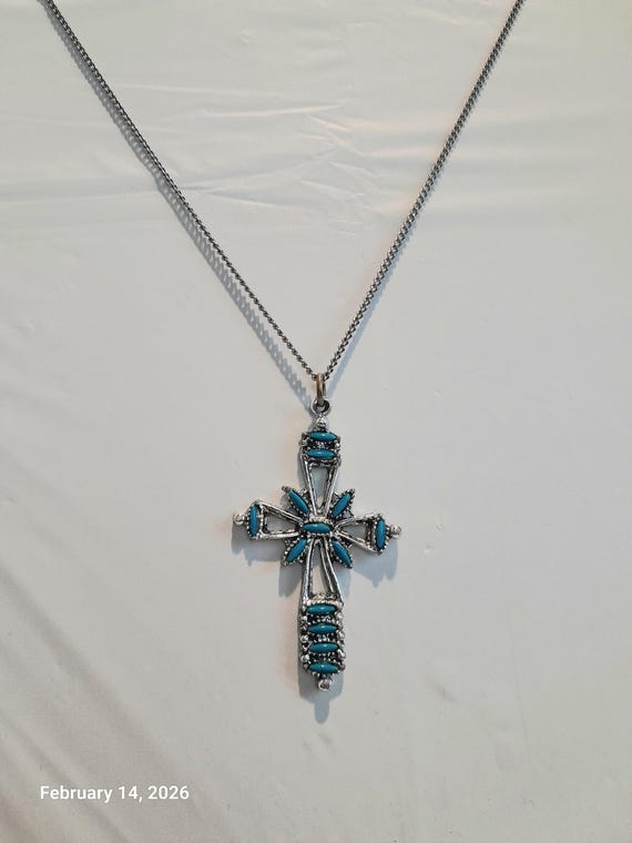 Turquoise Silvertone Cross ND 504 - image 2