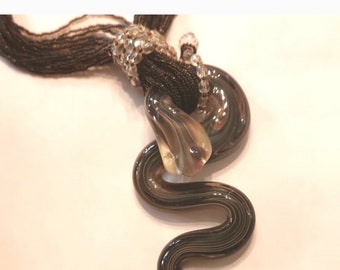 Vintage glad seed bead snake necklace exotic